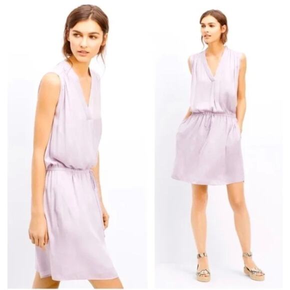 Vince Lilac Purple Satin Medium Sleeveless Dress Pockets Knee Length V-Neck - Picture 1 of 10
